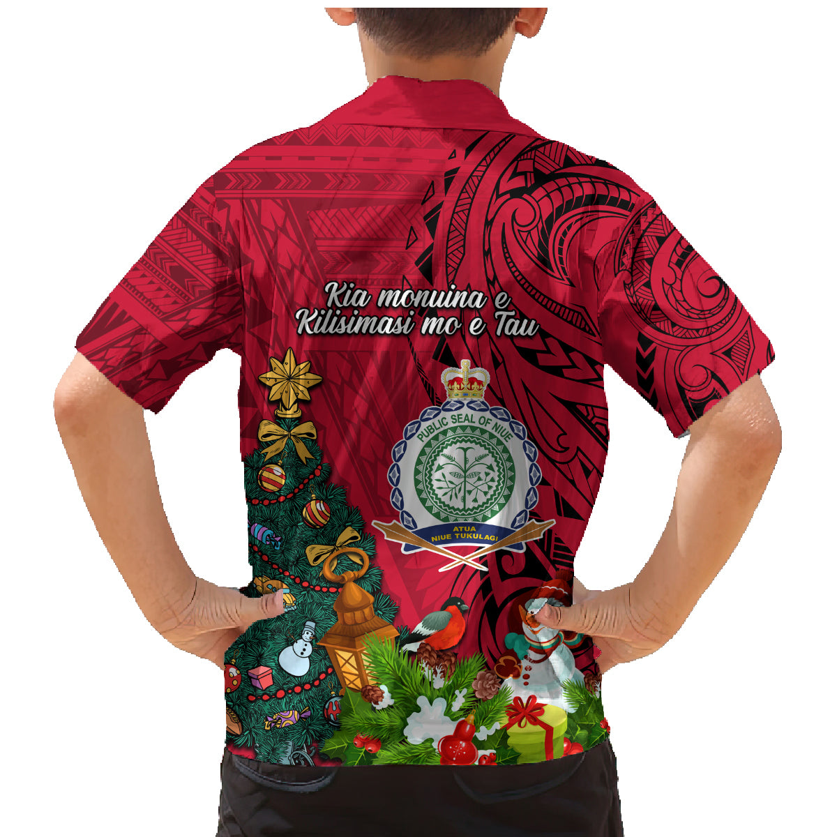 Niue Christmas Family Matching Mermaid Dress and Hawaiian Shirt Coat of Arms and Polynesian Tattoo Xmas Element Christmas Red Vibe LT03 - Polynesian Pride