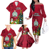 Niue Christmas Family Matching Off Shoulder Long Sleeve Dress and Hawaiian Shirt Coat of Arms and Polynesian Tattoo Xmas Element Christmas Red Vibe LT03 - Polynesian Pride