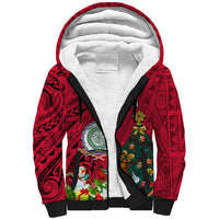 Niue Christmas Sherpa Hoodie Coat of Arms and Polynesian Tattoo Xmas Element Christmas Red Vibe LT03 Unisex Red - Polynesian Pride