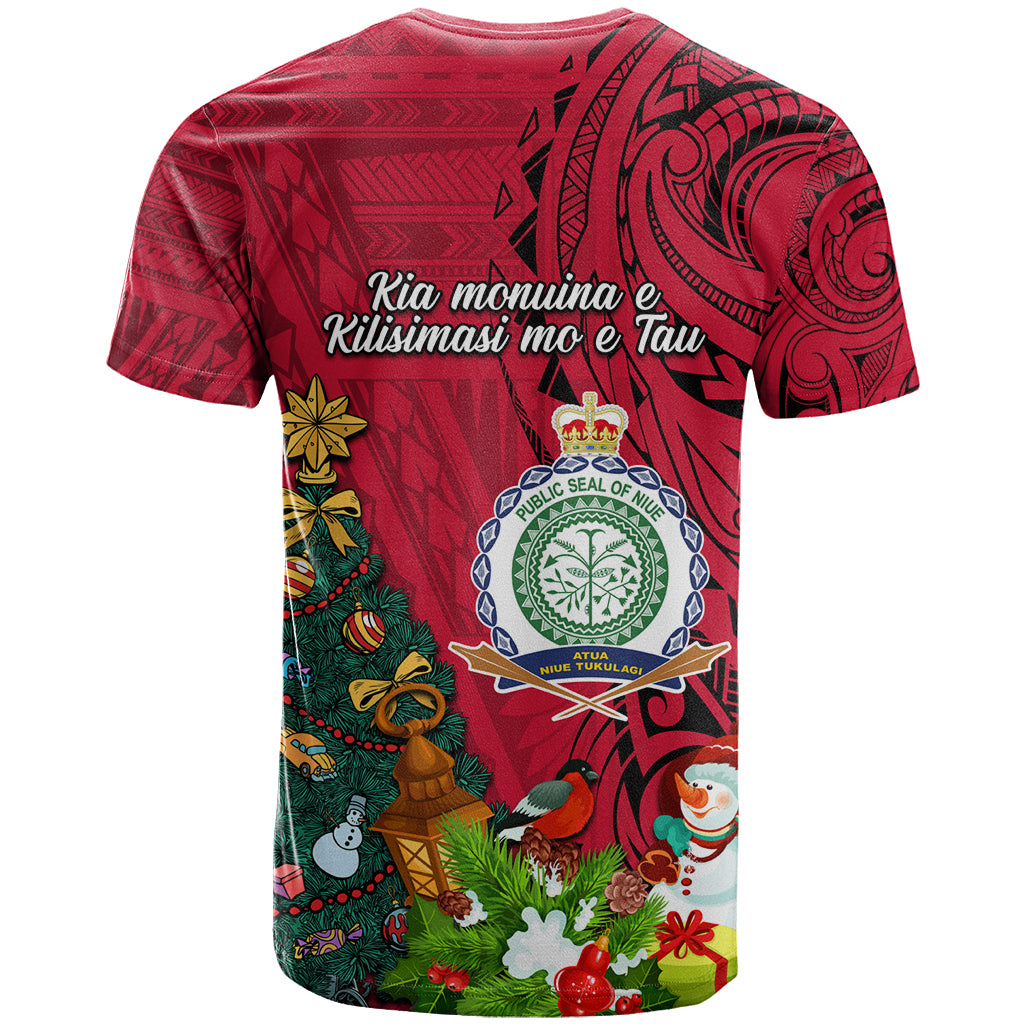 Niue Christmas T Shirt Coat of Arms and Polynesian Tattoo Xmas Element Christmas Red Vibe LT03 - Polynesian Pride