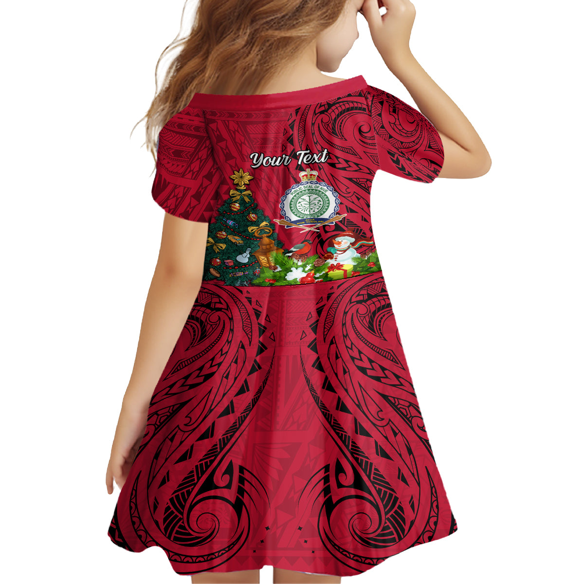 Personalised Niue Christmas Family Matching Long Sleeve Bodycon Dress and Hawaiian Shirt Coat of Arms and Polynesian Tattoo Xmas Element Christmas Red Vibe LT03 - Polynesian Pride