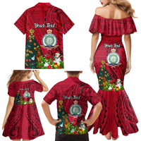 Personalised Niue Christmas Family Matching Mermaid Dress and Hawaiian Shirt Coat of Arms and Polynesian Tattoo Xmas Element Christmas Red Vibe LT03 - Polynesian Pride