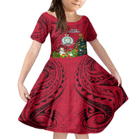 Personalised Niue Christmas Family Matching Tank Maxi Dress and Hawaiian Shirt Coat of Arms and Polynesian Tattoo Xmas Element Christmas Red Vibe LT03 Daughter's Dress Red - Polynesian Pride