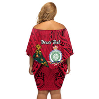 Personalised Niue Christmas Off Shoulder Short Dress Coat of Arms and Polynesian Tattoo Xmas Element Christmas Red Vibe LT03 - Polynesian Pride