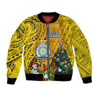 Niue Christmas Bomber Jacket Coat of Arms and Polynesian Tattoo Xmas Element Christmas Yellow Vibe LT03 Unisex Yellow - Polynesian Pride