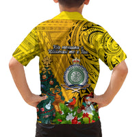 Niue Christmas Family Matching Long Sleeve Bodycon Dress and Hawaiian Shirt Coat of Arms and Polynesian Tattoo Xmas Element Christmas Yellow Vibe LT03 - Polynesian Pride