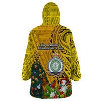 Niue Christmas Wearable Blanket Hoodie Coat of Arms and Polynesian Tattoo Xmas Element Christmas Yellow Vibe LT03 - Polynesian Pride