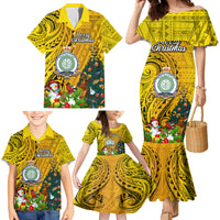 Personalised Niue Christmas Family Matching Mermaid Dress and Hawaiian Shirt Coat of Arms and Polynesian Tattoo Xmas Element Christmas Yellow Vibe LT03 - Polynesian Pride