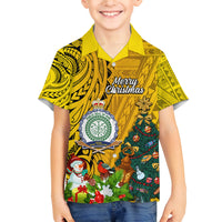 Personalised Niue Christmas Family Matching Tank Maxi Dress and Hawaiian Shirt Coat of Arms and Polynesian Tattoo Xmas Element Christmas Yellow Vibe LT03 Son's Shirt Yellow - Polynesian Pride