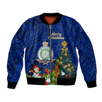 Niue Christmas Bomber Jacket Coat of Arms and Polynesian Tattoo Xmas Element Christmas Blue Vibe LT03 Unisex Blue - Polynesian Pride