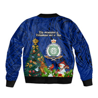 Niue Christmas Sleeve Zip Bomber Jacket Coat of Arms and Polynesian Tattoo Xmas Element Christmas Blue Vibe LT03 - Polynesian Pride