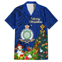 Personalised Niue Christmas Family Matching Long Sleeve Bodycon Dress and Hawaiian Shirt Coat of Arms and Polynesian Tattoo Xmas Element Christmas Blue Vibe LT03 Dad's Shirt - Short Sleeve Blue - Polynesian Pride