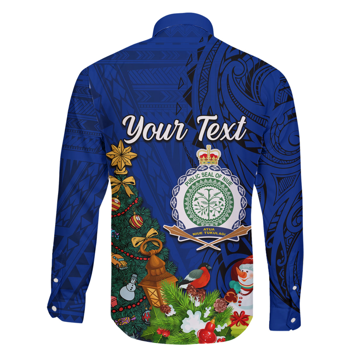 Personalised Niue Christmas Family Matching Short Sleeve Bodycon Dress and Hawaiian Shirt Coat of Arms and Polynesian Tattoo Xmas Element Christmas Blue Vibe LT03 - Polynesian Pride