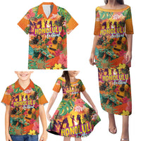 Hawaiian Honolulu Festival Family Matching Puletasi and Hawaiian Shirt Hawaiian Identity - Hula Dancer and Ukulele Tropical Plants Style