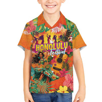 Hawaiian Honolulu Festival Family Matching Puletasi and Hawaiian Shirt Hawaiian Identity - Hula Dancer and Ukulele Tropical Plants Style