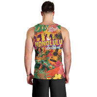 Hawaiian Honolulu Festival Men Tank Top Hawaiian Identity - Hula Dancer and Ukulele Tropical Plants Style