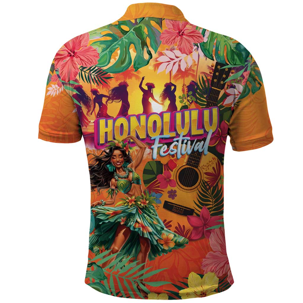 Hawaiian Honolulu Festival Polo Shirt Hawaiian Identity - Hula Dancer and Ukulele Tropical Plants Style