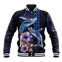 Hawaiian Whales Love Couple Baseball Jacket Hibiscus and Kakau Art Tattoo Night Sky Vibe