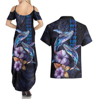 Hawaiian Whales Love Couple Couples Matching Summer Maxi Dress and Hawaiian Shirt Hibiscus and Kakau Art Tattoo Night Sky Vibe