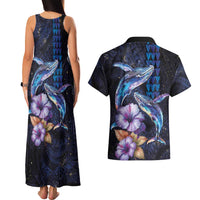 Hawaiian Whales Love Couple Couples Matching Tank Maxi Dress and Hawaiian Shirt Hibiscus and Kakau Art Tattoo Night Sky Vibe