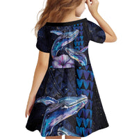 Hawaiian Whales Love Couple Family Matching Off The Shoulder Long Sleeve Dress and Hawaiian Shirt Hibiscus and Kakau Art Tattoo Night Sky Vibe