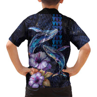 Hawaiian Whales Love Couple Family Matching Short Sleeve Bodycon Dress and Hawaiian Shirt Hibiscus and Kakau Art Tattoo Night Sky Vibe