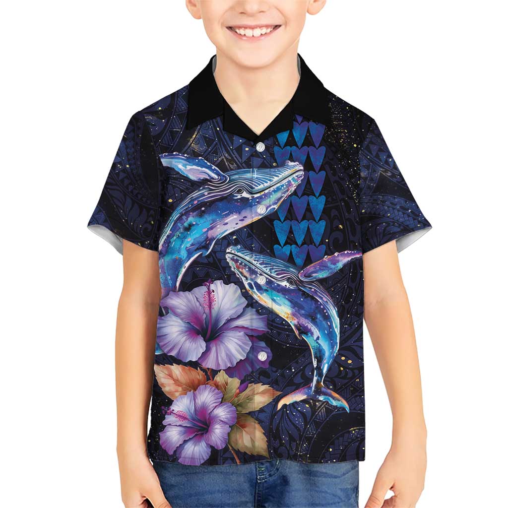 Hawaiian Whales Love Couple Family Matching Short Sleeve Bodycon Dress and Hawaiian Shirt Hibiscus and Kakau Art Tattoo Night Sky Vibe