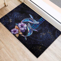 Hawaiian Whales Love Couple Rubber Doormat Hibiscus and Kakau Art Tattoo Night Sky Vibe