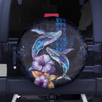 Hawaiian Whales Love Couple Spare Tire Cover Hibiscus and Kakau Art Tattoo Night Sky Vibe