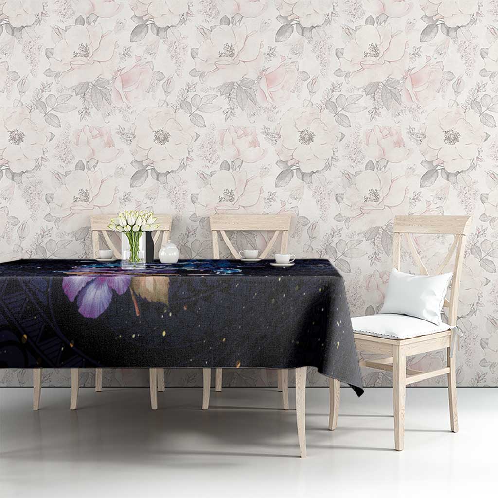 Hawaiian Whales Love Couple Tablecloth Hibiscus and Kakau Art Tattoo Night Sky Vibe