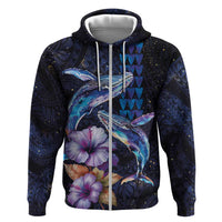 Hawaiian Whales Love Couple Zip Hoodie Hibiscus and Kakau Art Tattoo Night Sky Vibe