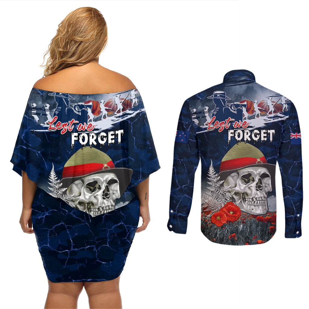 New Zealand ANZAC Day Couples Matching Off Shoulder Short Dress and Long Sleeve Button Shirt Freedom Ain't Free LT05 - Polynesian Pride