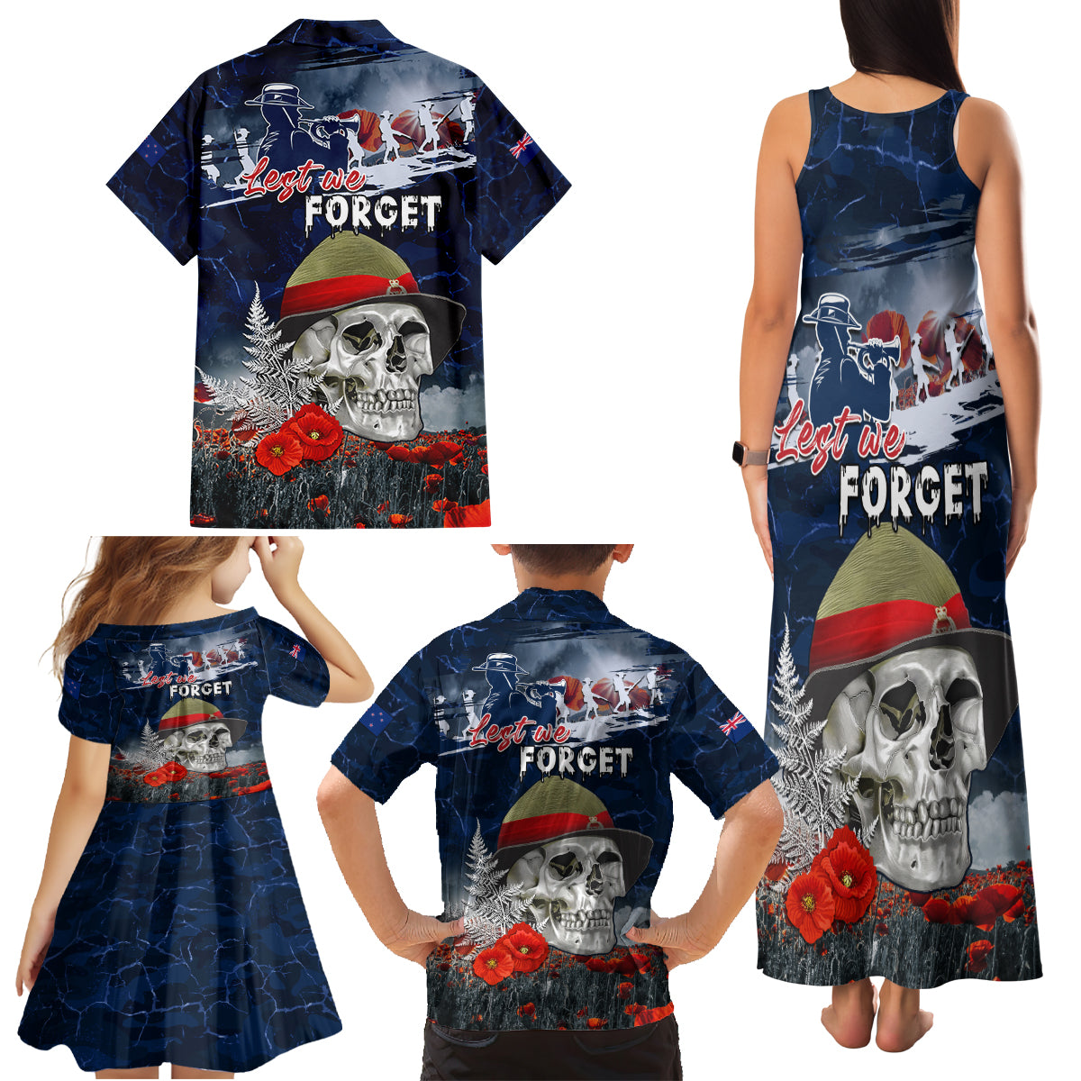 New Zealand ANZAC Day Family Matching Tank Maxi Dress and Hawaiian Shirt Freedom Ain't Free LT05 - Polynesian Pride