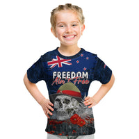 New Zealand ANZAC Day Kid T Shirt Freedom Ain't Free LT05 Blue - Polynesian Pride