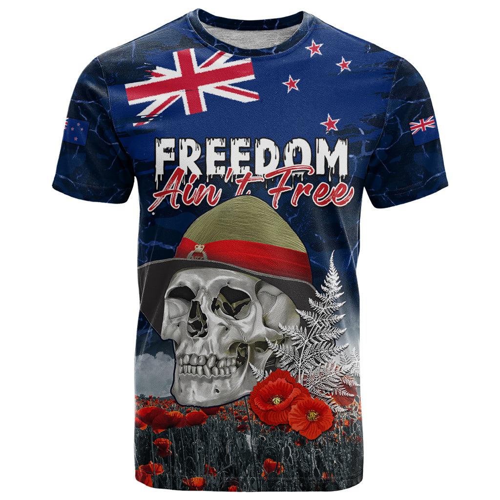 New Zealand ANZAC Day T Shirt Freedom Ain't Free LT05 Blue - Polynesian Pride