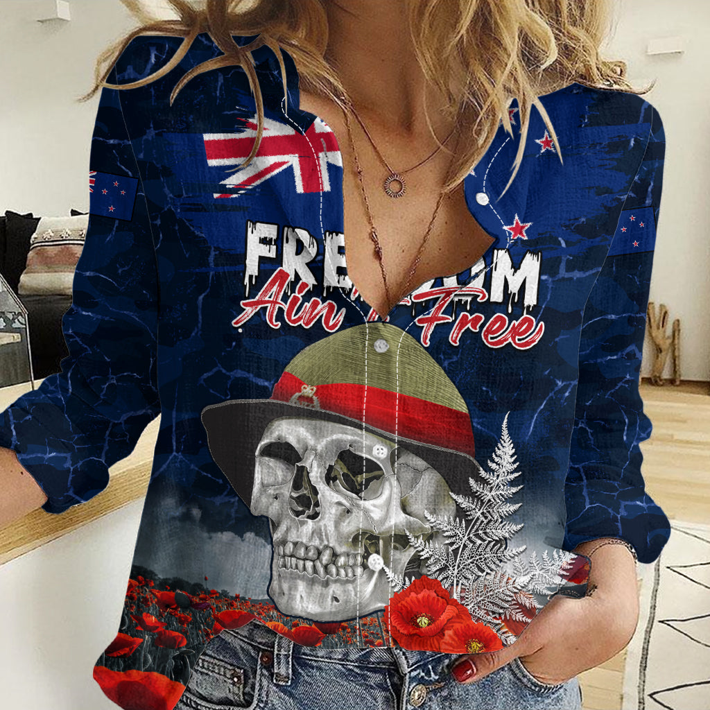 New Zealand ANZAC Day Women Casual Shirt Freedom Ain't Free LT05 Female Blue - Polynesian Pride