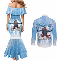 New Zealand Sky Diving Couples Matching Mermaid Dress and Long Sleeve Button Shirt Lets Get High