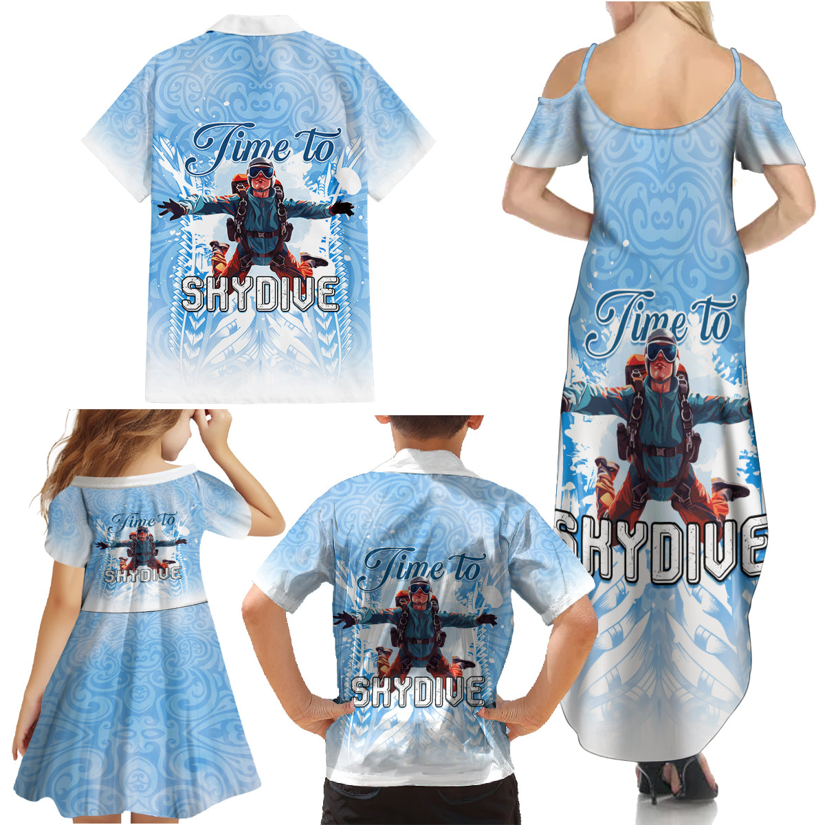 New Zealand Sky Diving Family Matching Summer Maxi Dress and Hawaiian Shirt Lets Get High