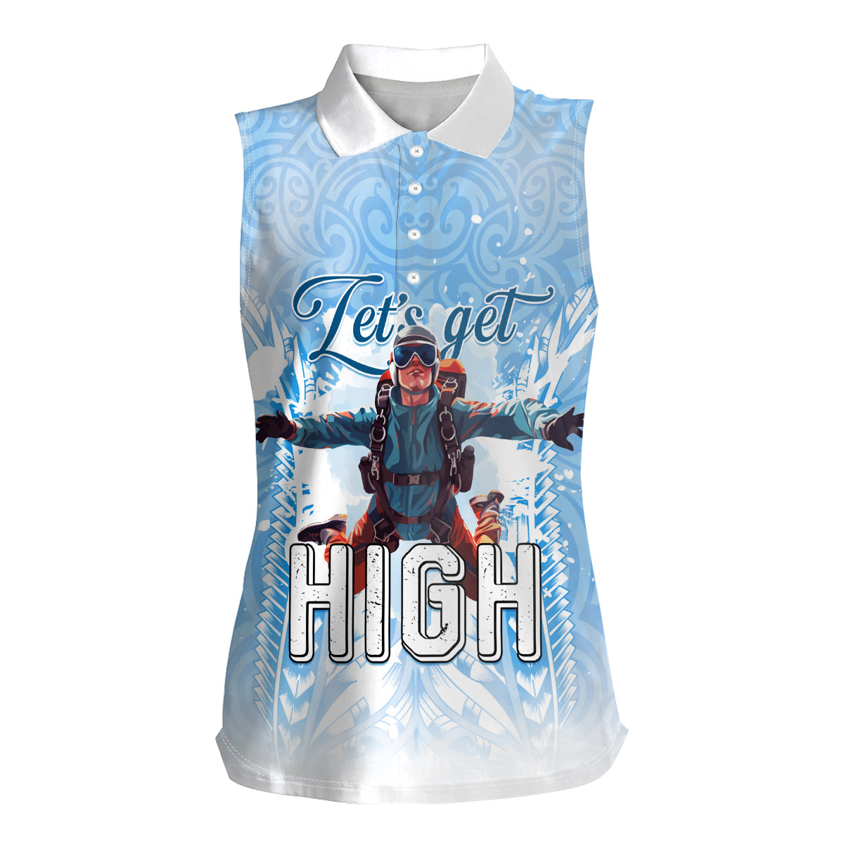 New Zealand Sky Diving Women Sleeveless Polo Shirt Lets Get High LT05