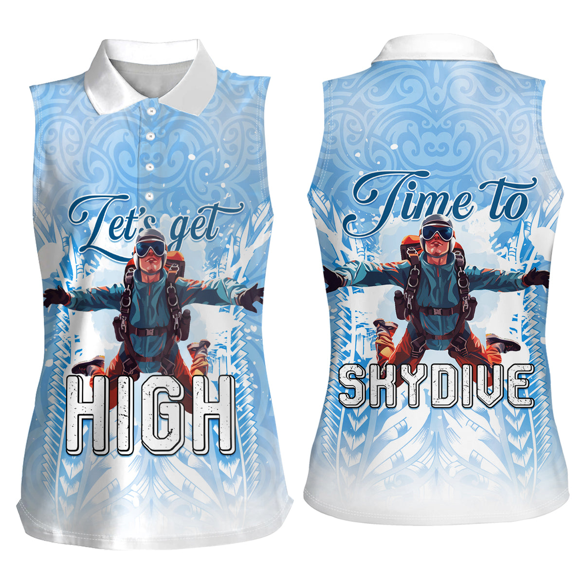 New Zealand Sky Diving Women Sleeveless Polo Shirt Lets Get High LT05