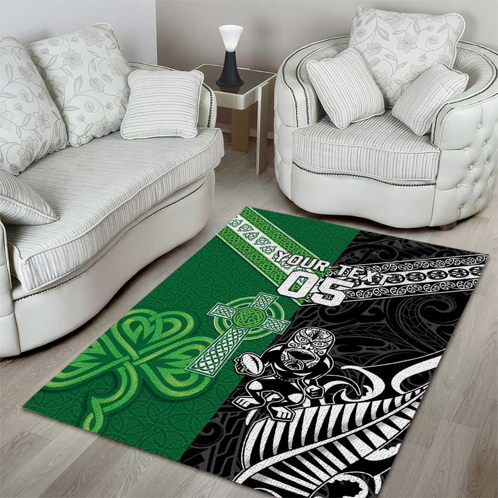 New Zealand And Ireland Rugby Custom Area Rug Maori Tiki With Shamrock