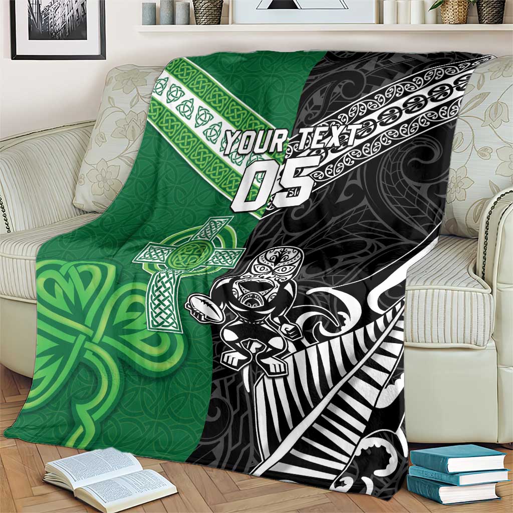 New Zealand And Ireland Rugby Custom Blanket Maori Tiki With Shamrock
