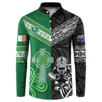 New Zealand And Ireland Rugby Custom Button Sweatshirt Maori Tiki With Shamrock