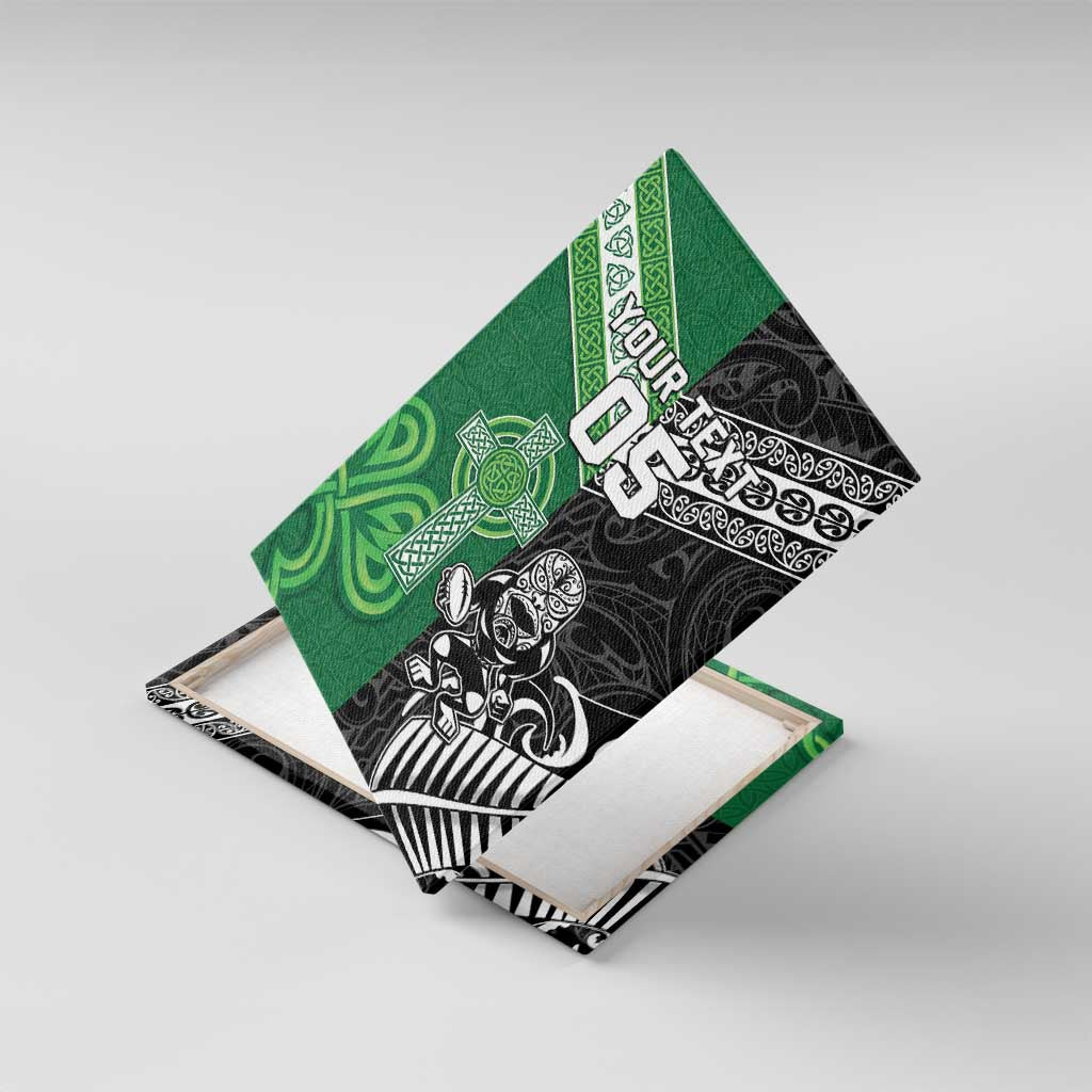 New Zealand And Ireland Rugby Custom Canvas Wall Art Maori Tiki With Shamrock