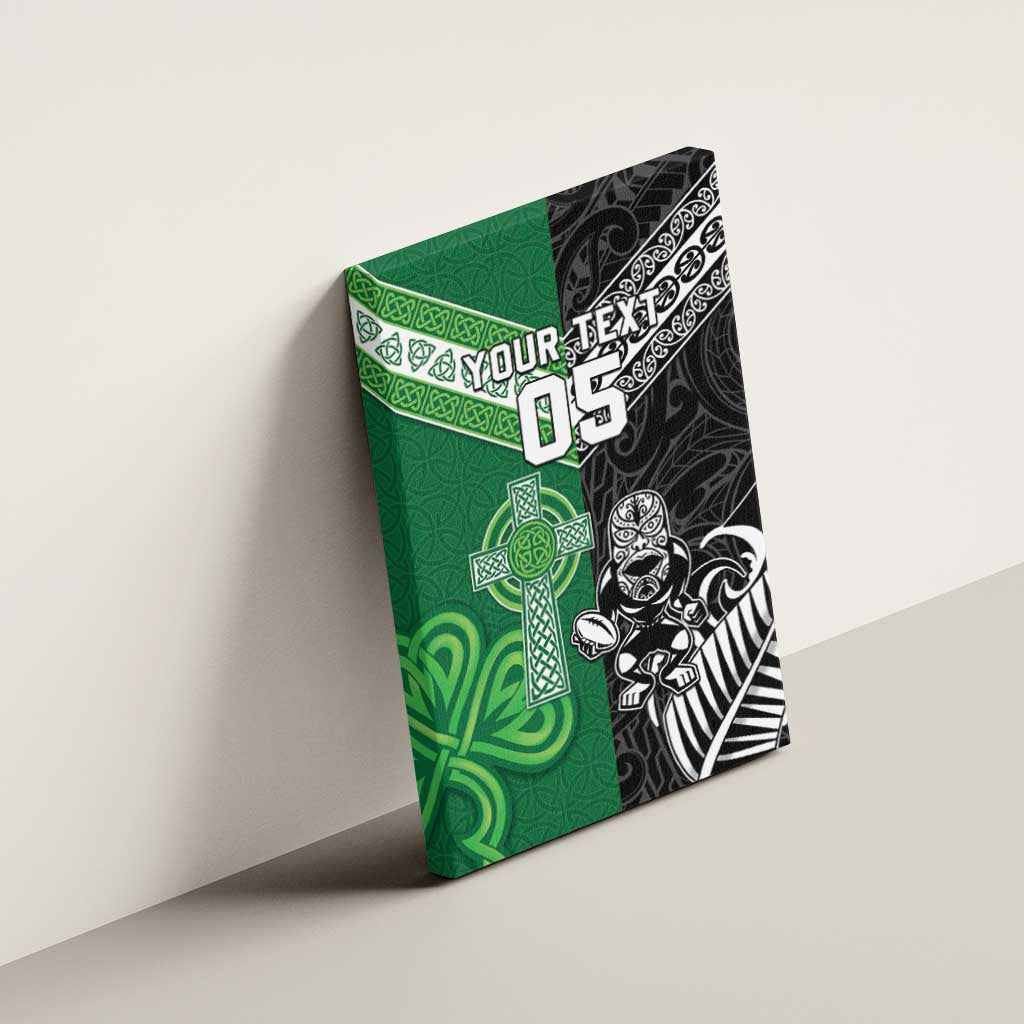 New Zealand And Ireland Rugby Custom Canvas Wall Art Maori Tiki With Shamrock
