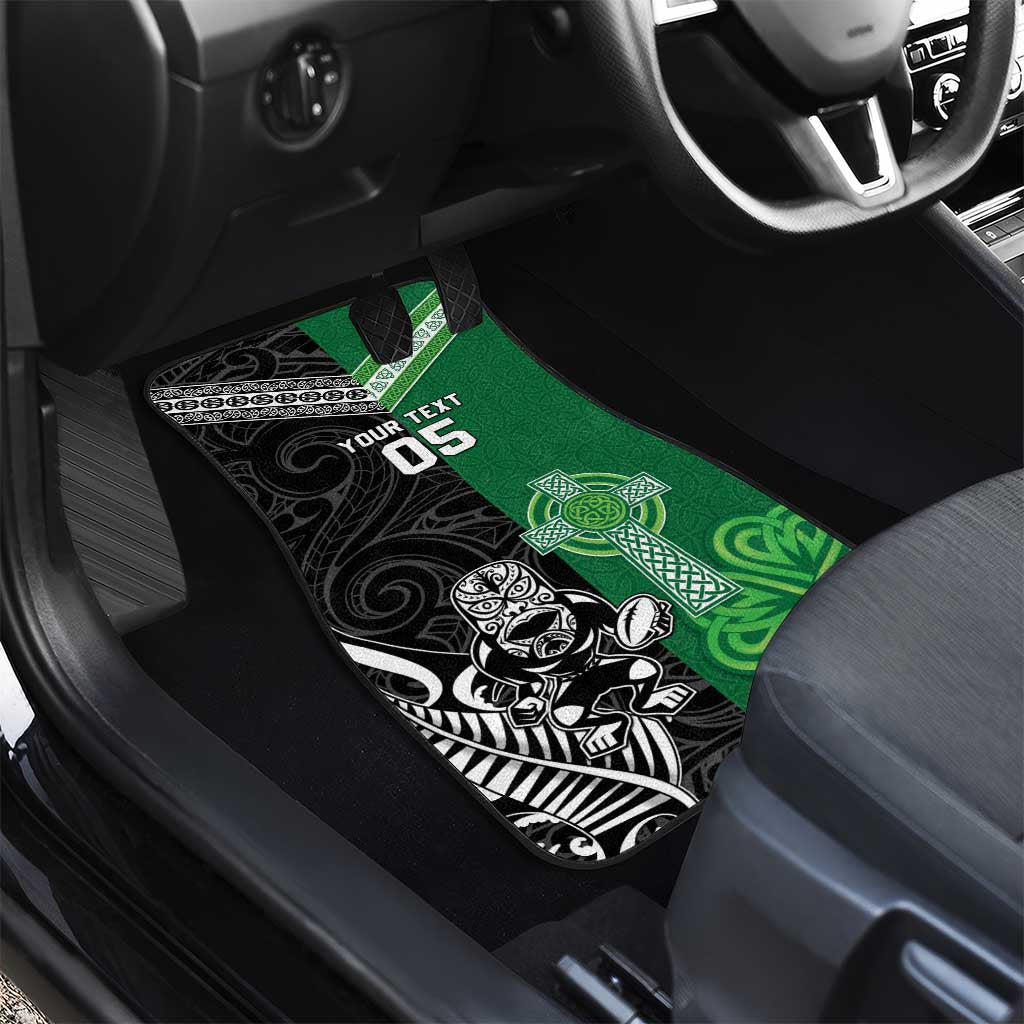 New Zealand And Ireland Rugby Custom Car Mats Maori Tiki With Shamrock
