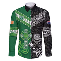 New Zealand And Ireland Rugby Custom Family Matching Off Shoulder Short Dress and Hawaiian Shirt Maori Tiki With Shamrock