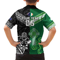 New Zealand And Ireland Rugby Custom Family Matching Short Sleeve Bodycon Dress and Hawaiian Shirt Maori Tiki With Shamrock