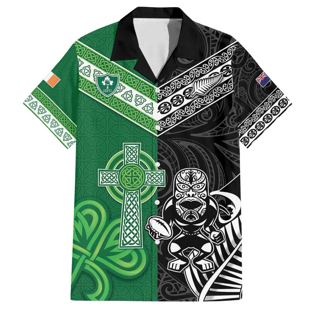 New Zealand And Ireland Rugby Custom Family Matching Tank Maxi Dress and Hawaiian Shirt Maori Tiki With Shamrock
