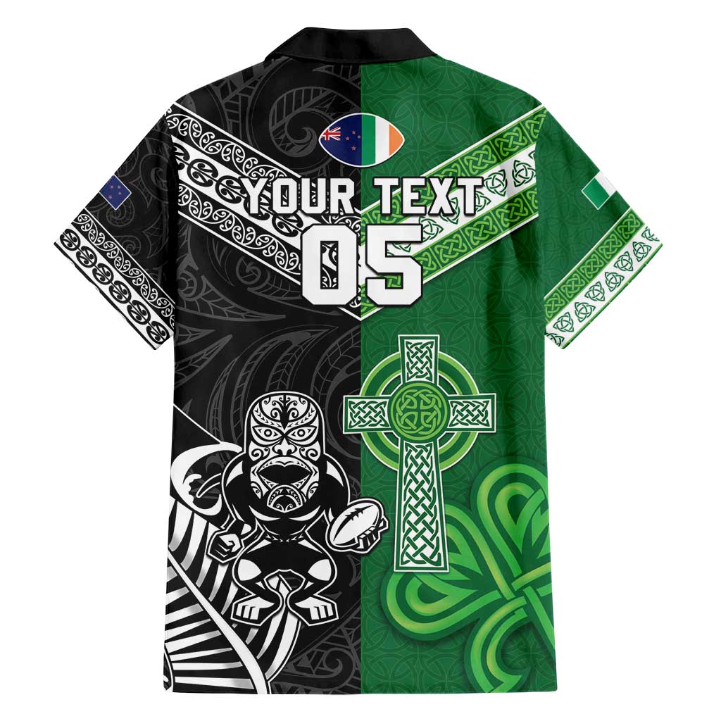 New Zealand And Ireland Rugby Custom Hawaiian Shirt Maori Tiki With Shamrock